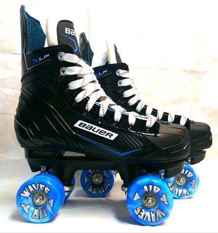 BAUER XLP CUSTOM QUAD ROLLER SKATES WITH AIR WAVES WHEELS