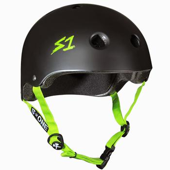 S1 Lifer Black With Green Straps Helmet - main image