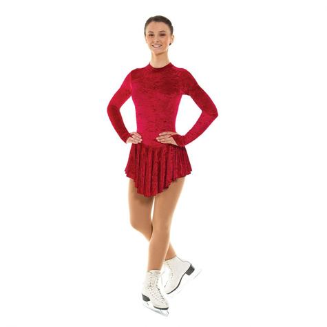 Plain Crushed Velvet Red Skating Dress